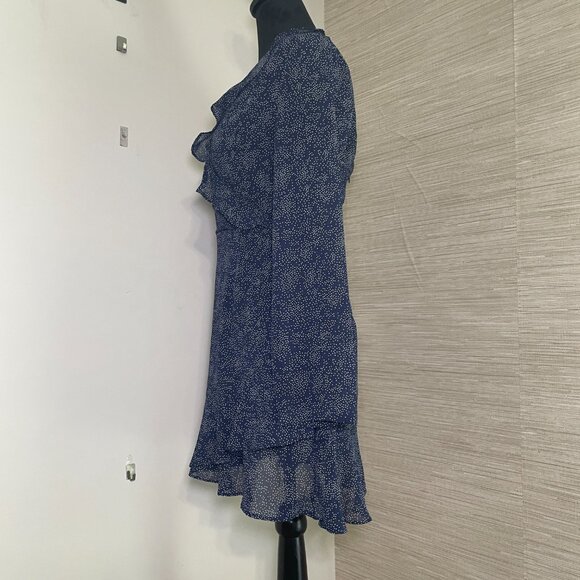 Women's Size 10 Yours Truly Navy Polka Dot Ruffled Neck Long Sleeve Dress - Picture 10 of 11